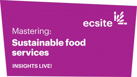 Purple coloured square with the words "mastering sustainable food services - Insights Live"