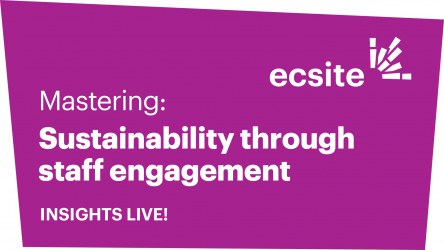 Purple coloured square with the words "mastering sustainability through staff engagement - Insights Live"