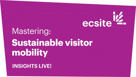 Purple coloured square with the words "mastering sustainable visitor mobility - Insights Live"