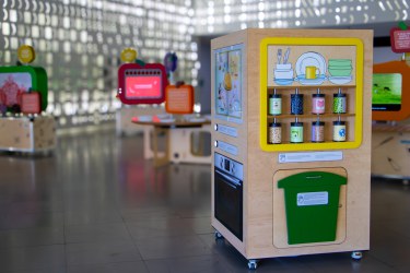 Exhibition with a fridge-shaped exhibit