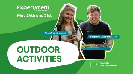 Outdoor activities: graphic of the workshops and walks on edible plants, with the figures of the lecturer and workshop leader.