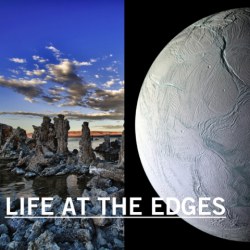 Left image: Tufa Towers at Mono Lake, CA by Eric Wienke, used under Creative Commons license: https://flic.kr/p/f6bs34 Right image: Enceladus courtesy NASA/JPL
