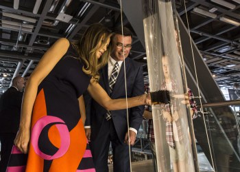 Melania Trump at the Copernicus Science Centre with Director Robert Firmhofer, 6 July 2017. Credit A. Steifer