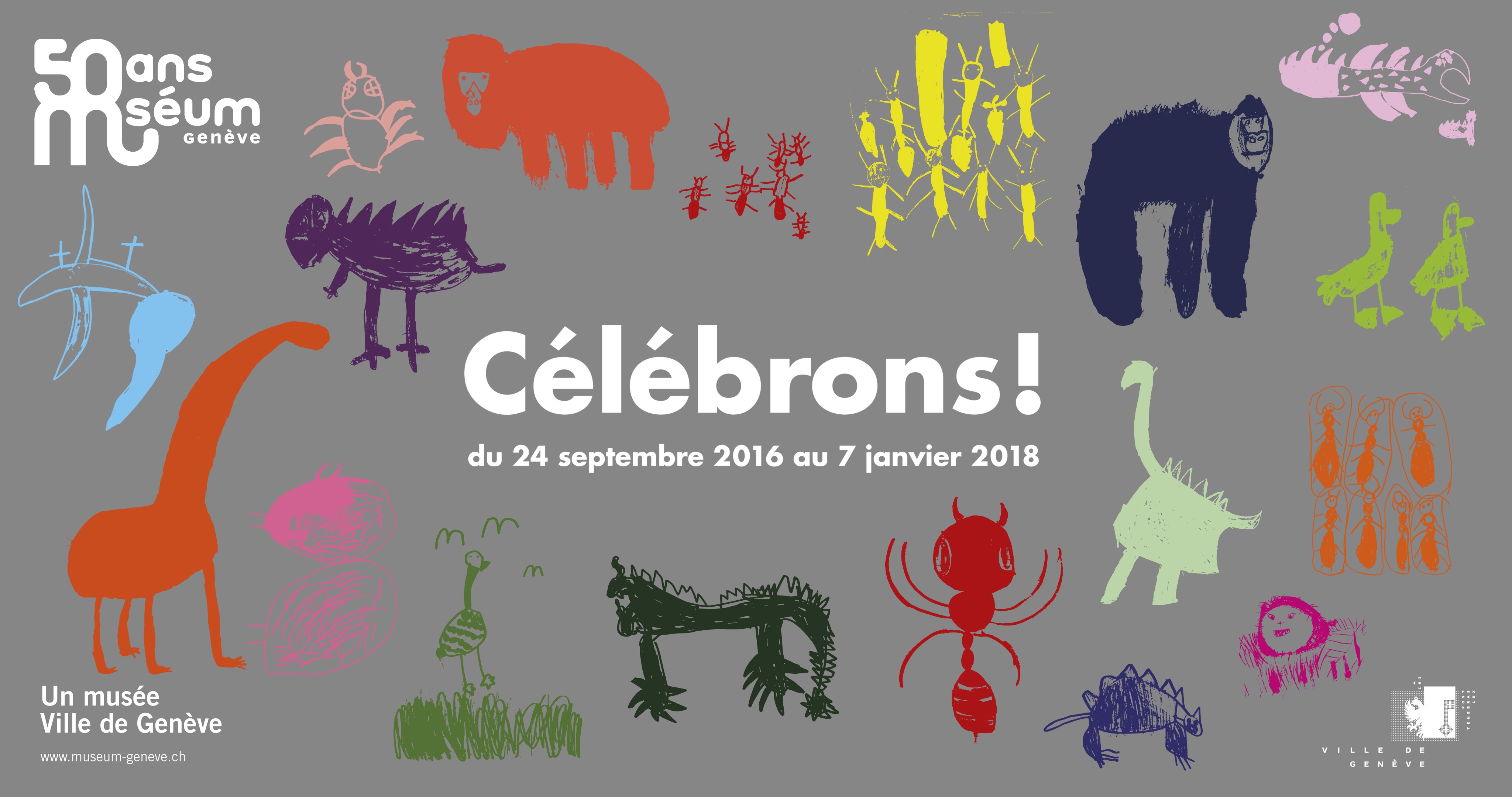Geneva Natural History Museum - poster celebrating 50 year anniversary on current site, designed by children