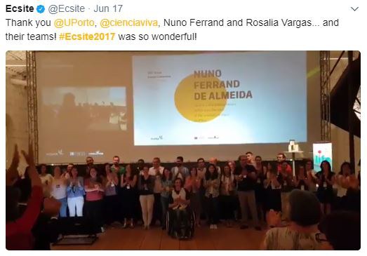 Tweet thanking the wonderful #Ecsite2017 host teams