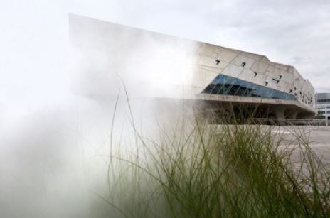 Refreshing mist outside phaeno, Wolfsburg, Germany