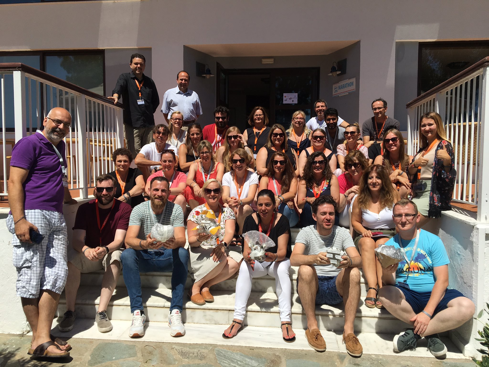 Teachers and trainers at the "Space exploration in education" spaceEU Summer School pose for a group picture in Marathon, Greece.