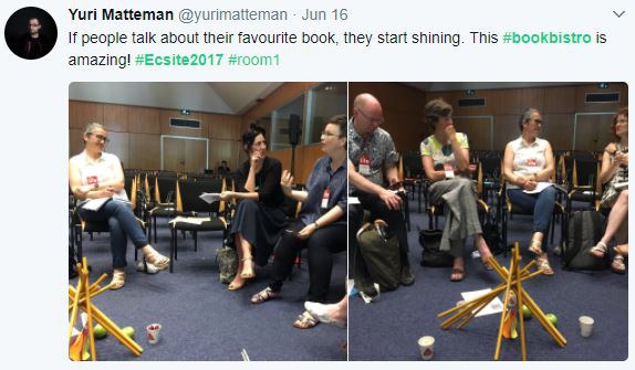 Tweet by Yuri Matteman during the Bookbistro session at #Ecsite2017