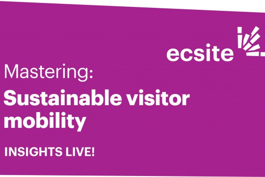 Purple coloured square with the words "mastering sustainable visitor mobility - Insights Live"
