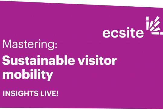 Purple coloured square with the words "mastering sustainable visitor mobility - Insights Live"