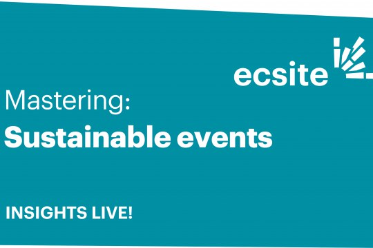 Blue coloured square with the words "mastering sustainable events - Insights Live"