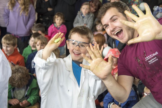 Phil Bell-Young presenting the University of Hull Science Show ‘Battle of the Slime’ to a public audience at the Hull Freedom Festival.