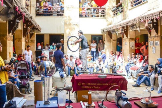 Mohamed getting back to the floor with visitors at AUC