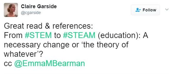 STEM to STEAM travelling on twitter